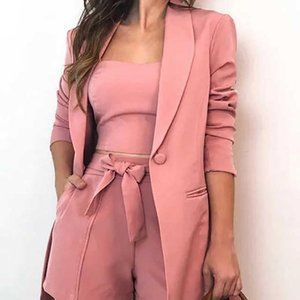 Solid Top & Blazer Coat & Shorts Sets